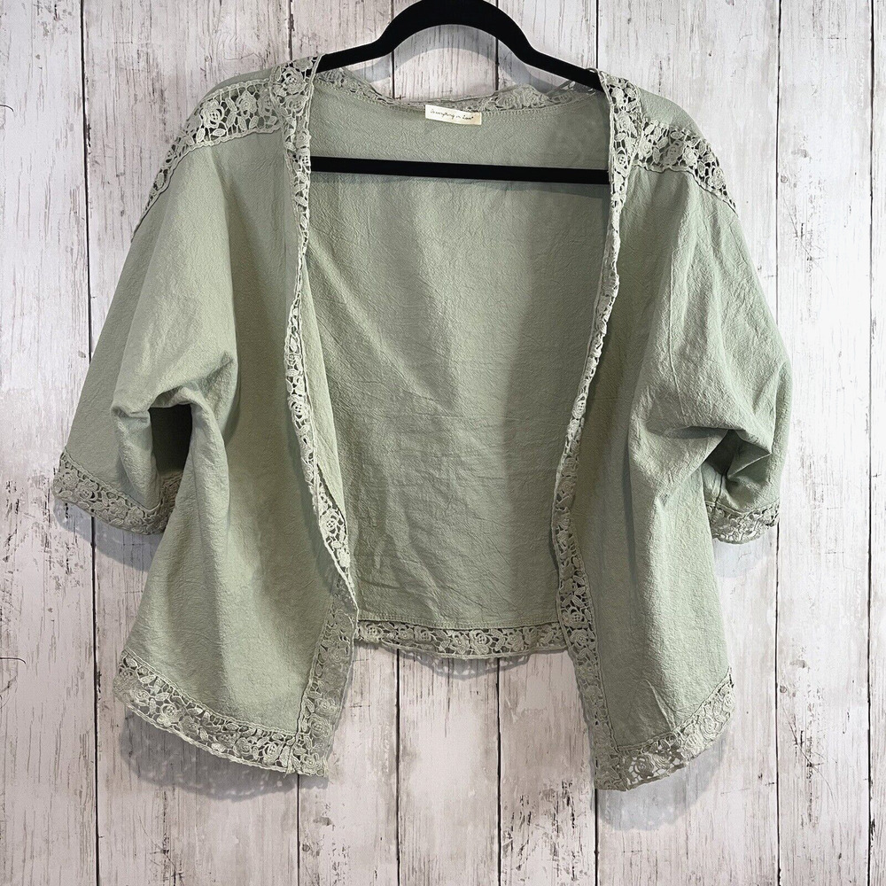 Do Everything in Love Womens Open Front Cardigan 100% cotton green sage One Size